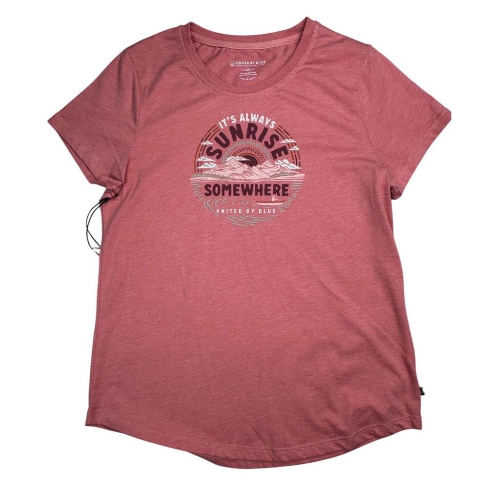 United By Blue Graphic T-Shirt Womens Size XS Its Always Sunrise‎ Somewhere Red
